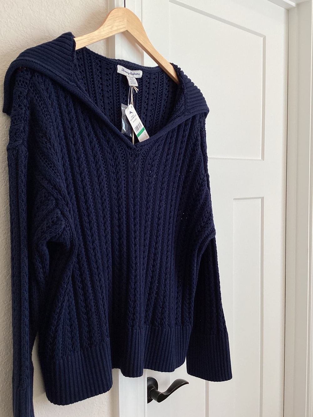 Tommy Bahama Open Knit Pointelle Sweater Johnny Sailor Collar New XL Navy